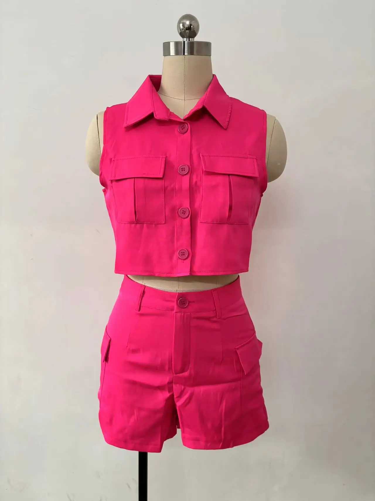 Women's Two Piece Pants Two Piece Sets Womens Outifits 2024 Summer Fashion Elegant Turn-Down Collar Buttoned Top Casual Temperament Shorts Set Y2