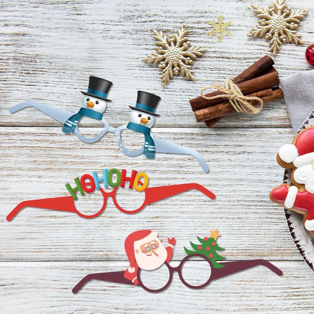 Sunglasses 6/12Pcs Cartoon Merry Christmas Paper Glasses Santa Claus Snowman Elk Xmas Tree Glasses Xmas Party Kids Gift Prop Supplies H241213