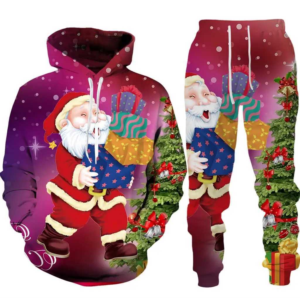 Santa Claus autumn 3D printed boy and girl tracksuit set casual hoodie and pants 2-piece set fashionable unisex clothing W241213