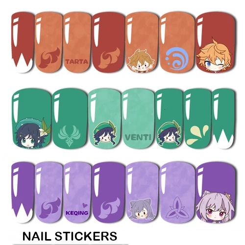 Genshin Keqing Ganyu Zhongli Cute Game Nail Stickers Simple Cartoon Nail Art Accessories Gradient Fashion Nail Tip 241205