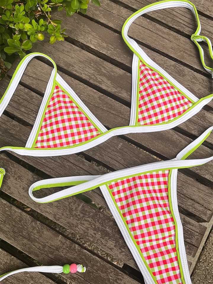 Rinabe Plaid Bikinis 2024 Swimsuit Push Up Bikini Set Beachwear Bandage Women Bathing Suits Fa BiquiniXJ241212