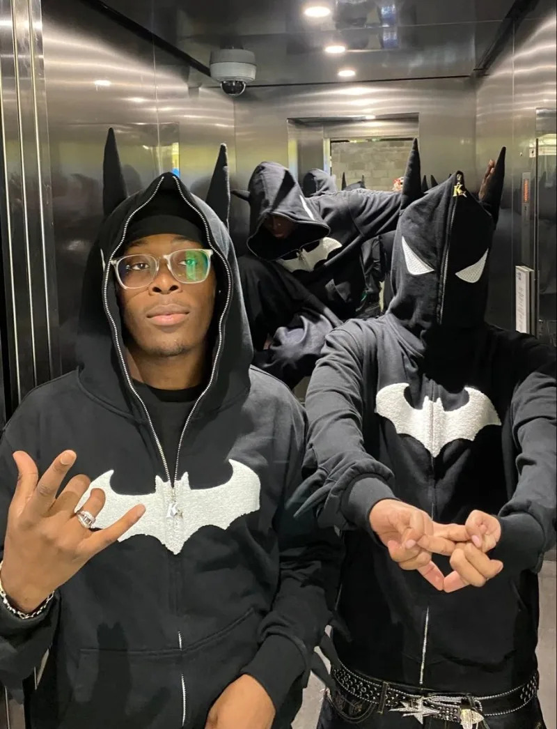 Y2k Zip Up Gothic Embroidery Bat Anime Hoodie Hip Hop Men Women Oversized Sweatshirt Haruku Rock Fashion Streetwear Top