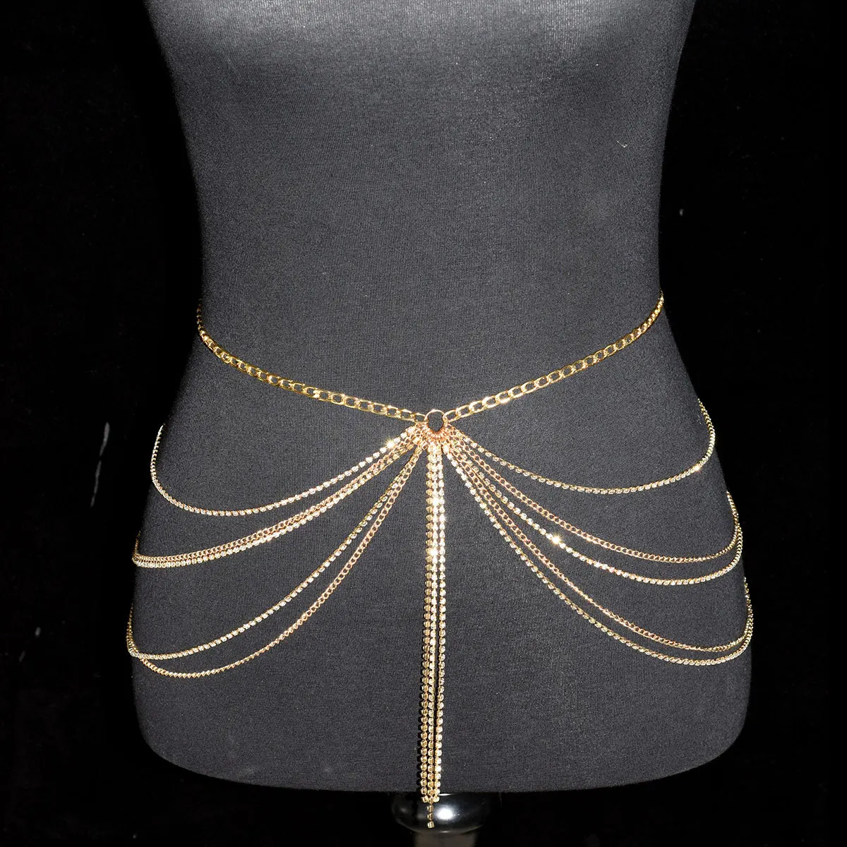 Festival Gifts Sexy Fashion Waist Chain For Lady Shiny Rhinestone Tassel Body Jewelry Stage Performance Party Dress Metal 241213