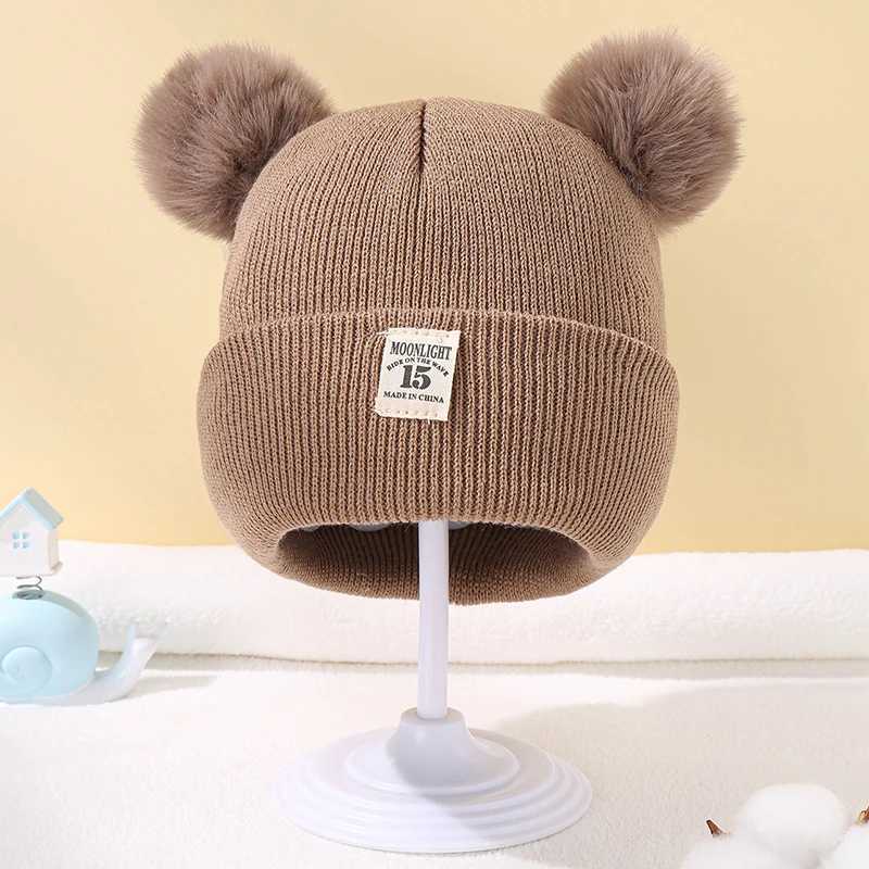Winter Children Warm Baby Knitted Hats With Pom Kids Knit Beanie Hats Solid Color Childrens Hat For Boys Girls AccessoriesXJ241213