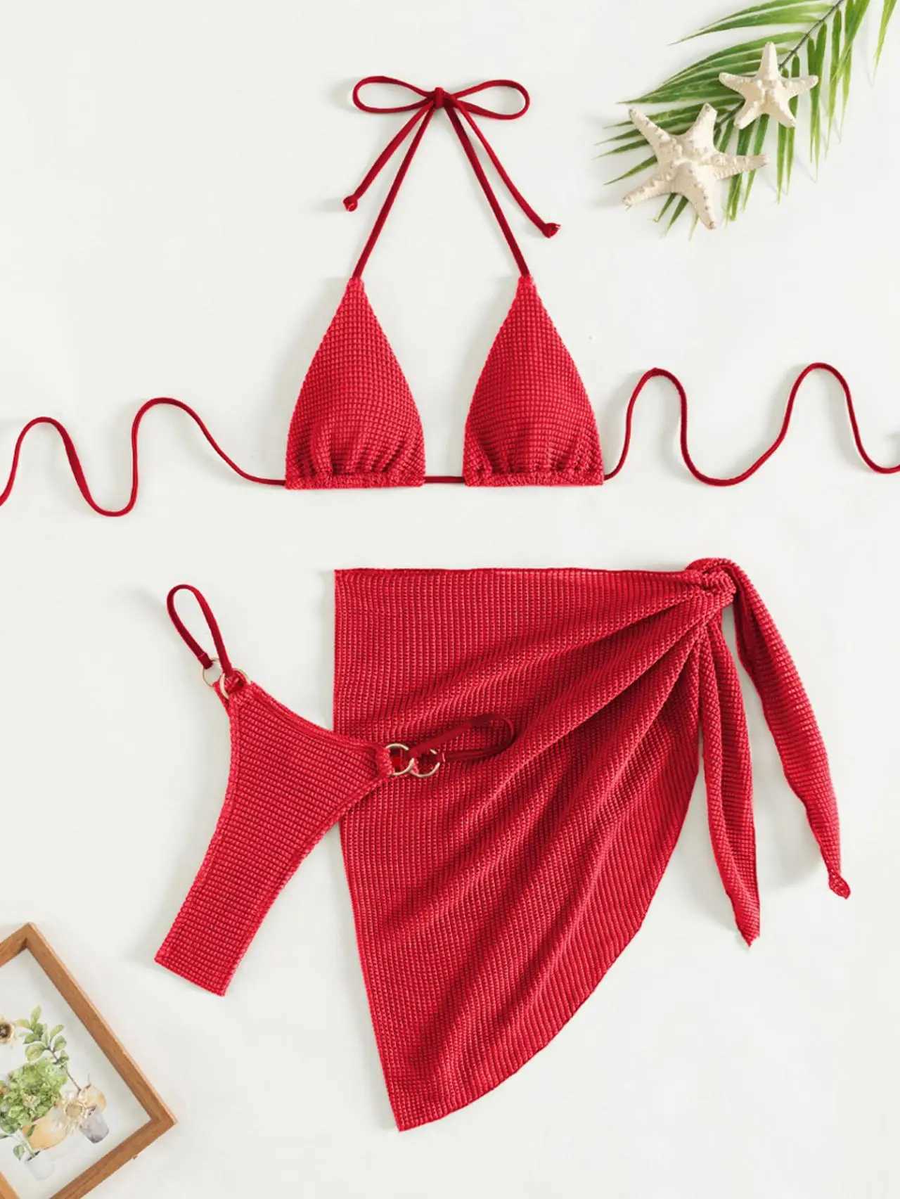 Sexy Brown Bikini Set 2024 Women Halter Push Up Bra Skirt 3 Piece Swimsuit Summer Bathing Suit Cover Up Thong Swimwear BiquiniXJ241212