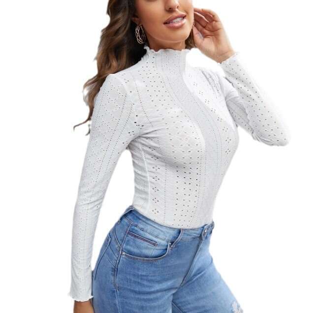 Hot selg European and American clothing 2024 base slimming half high neck long sleeved T-shirt women's top