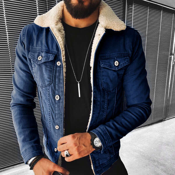 European And American Outerwear Imitation Lamb Wool Style Thick Denim Men's Winter New Jacket Fashionable Quality Classic