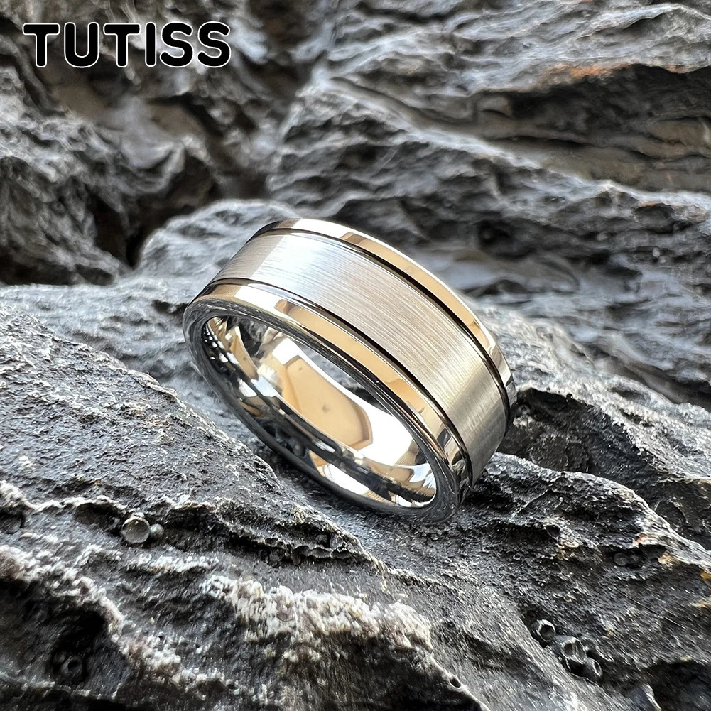 TUTISS 8mm Mens Tungsten Engagement Rings Womens Wedding Bands Double Grooved High Polished Shiny Comfort Fit 241213