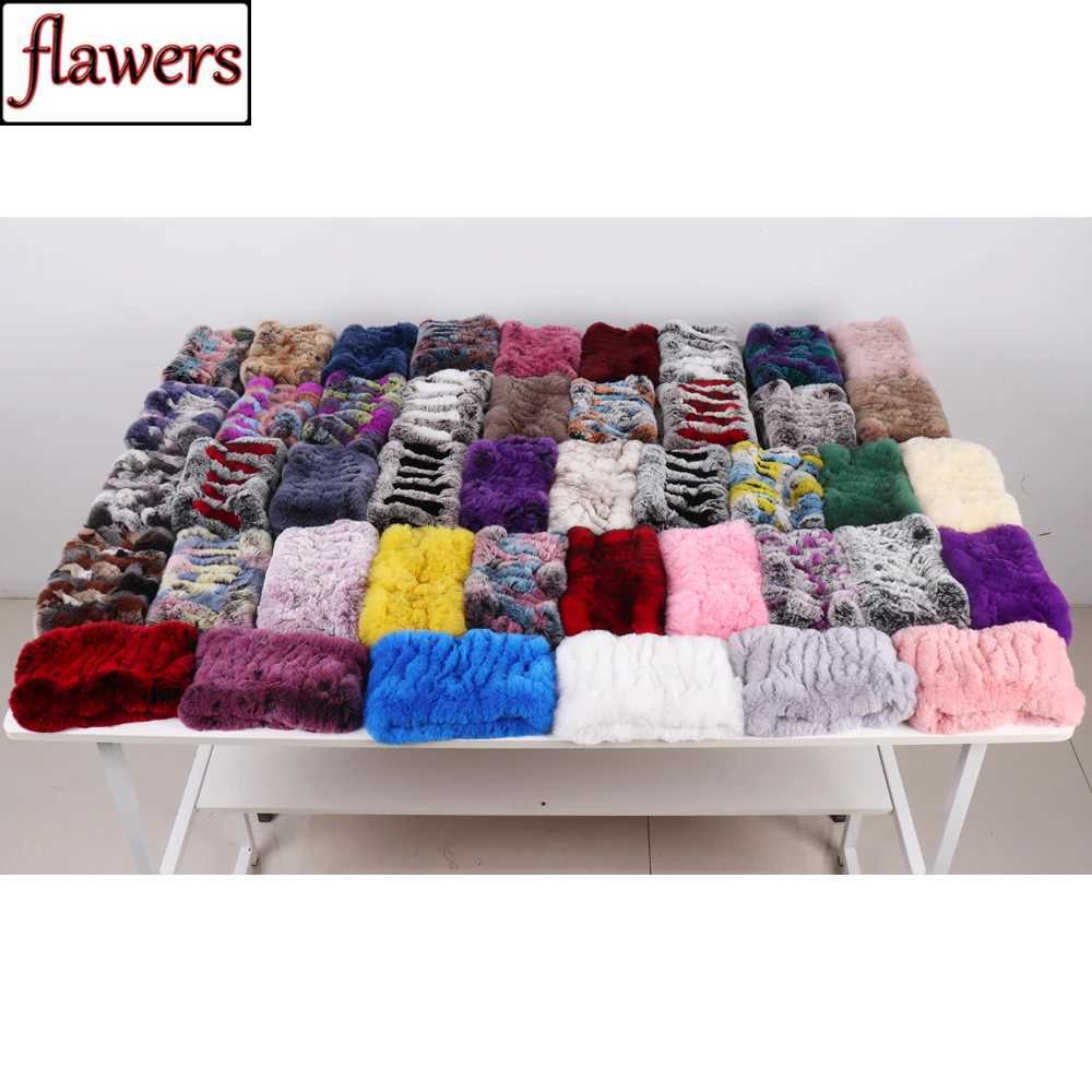 Scarves Wraps Women Handmade Stretch 100% Real Rabbit Fur Scarf Knit Genuine Rex Headbands Girls Natural Ring H241213