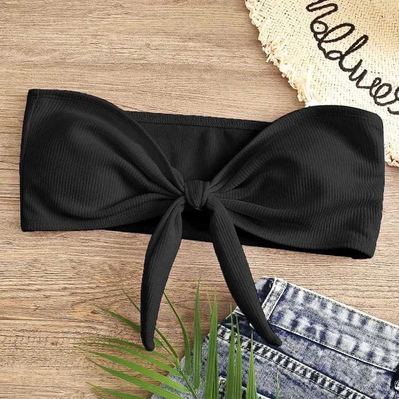 Womens Sexy Tube Top Bow Split Bikini Swimsuit Swim trunks Swimming Suit For Women Biquini Traje De Bano Pants Bikini BadeanzugXJ241212