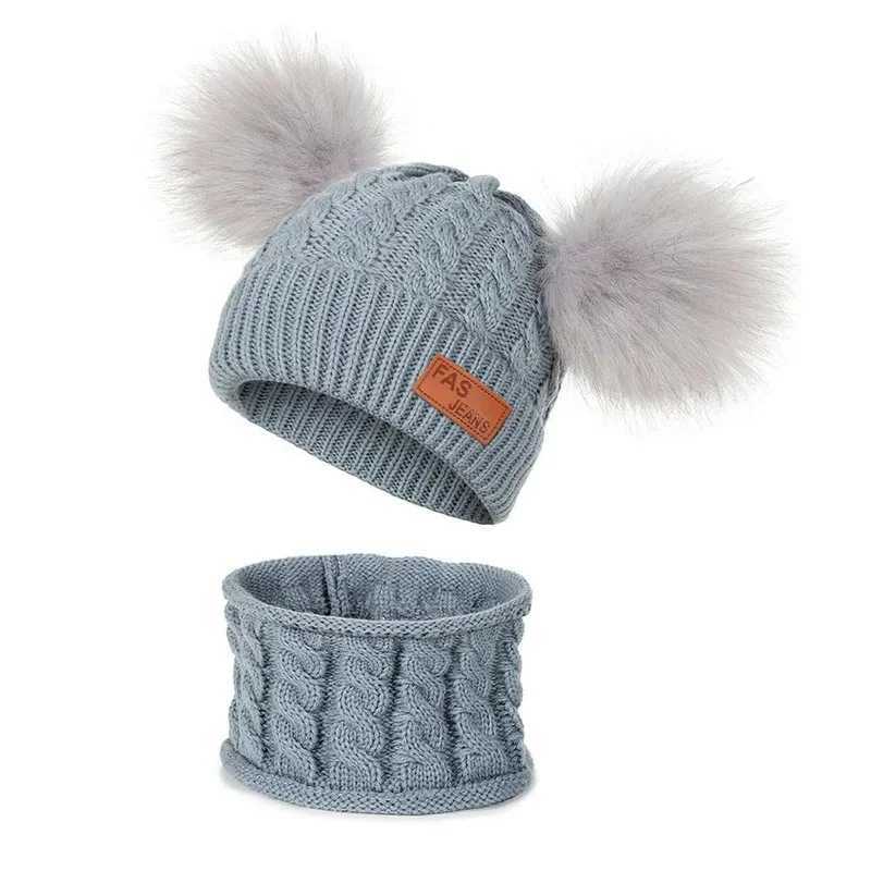 Newborn Baby Hat Scarf Set Pompom Infant Baby Girl Boy Winter Hat For Kids Warm Knitted Children Boys Girls Beanie CapXJ241213