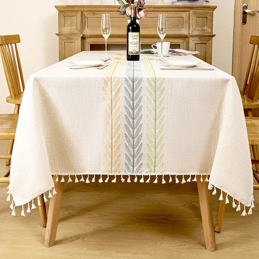 Cotton And Linen Embroidered Coffee Table Cloth, Tassel Waterproof And Heat-Resistant Tablecloth LN786