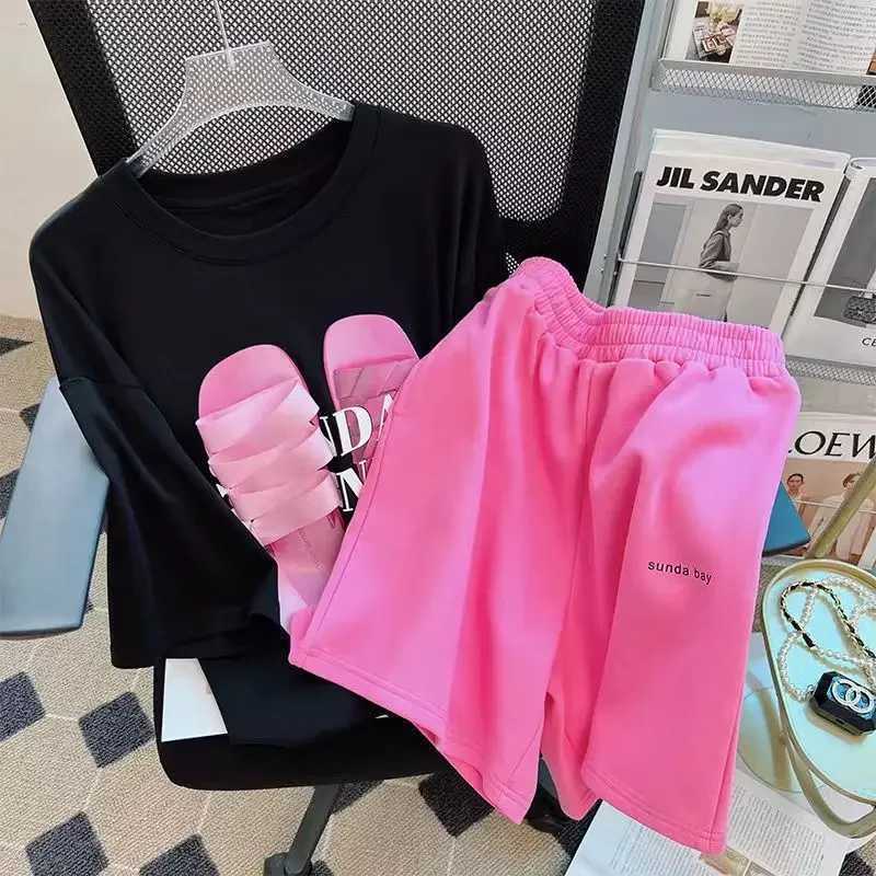 Women's Two Piece Pants 2024 New Korean Style Sportswear 2-piece Set Fashionable Summer Outfit For Women Short Slves Shorts Y241213KJUV