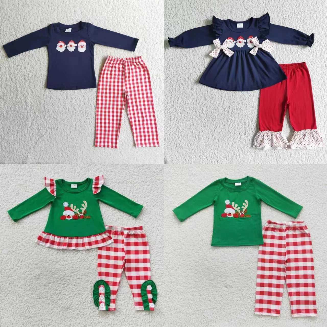 Wholesale childrens embroidery sets long sleeved tops pants boys and girls plain sleepwear childrens and toddlers Santa Claus sets W241213