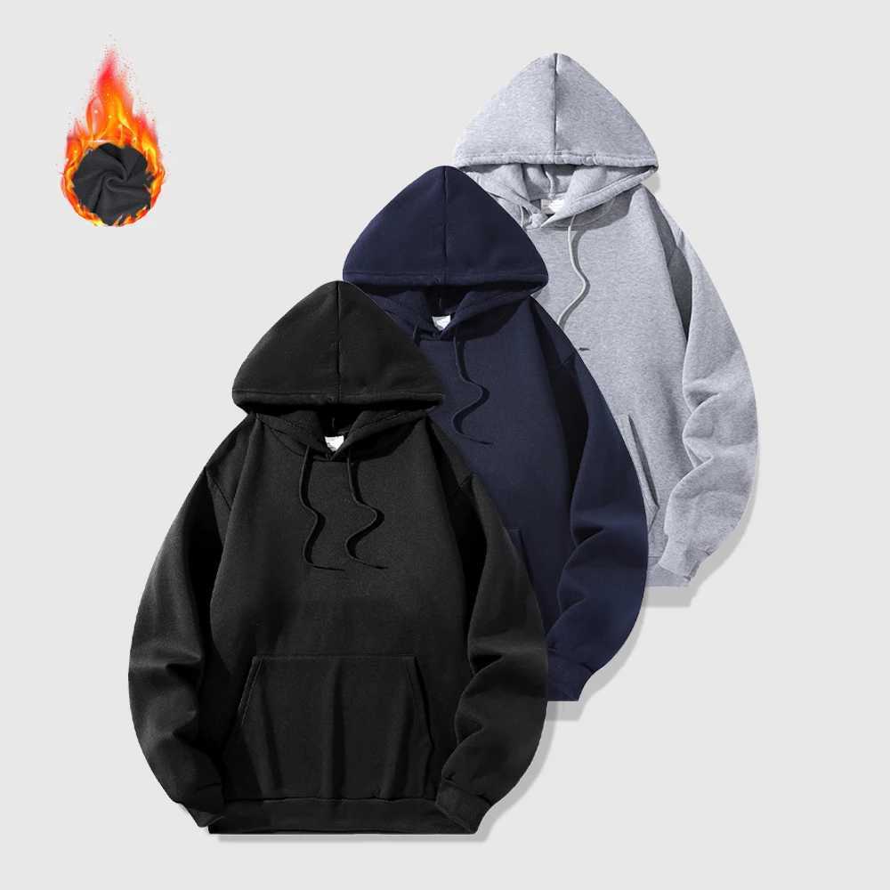 New autumn and winter casual thick hoodie mens solid color basic hoodie sportswear quality jogging texture zipper W241213