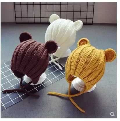 Baby Hat Autumn Winter Cute Baby Girls Baby Boys Hats Bear Ear Protection Warm Knitted Beanies 0-3yearsXJ241213