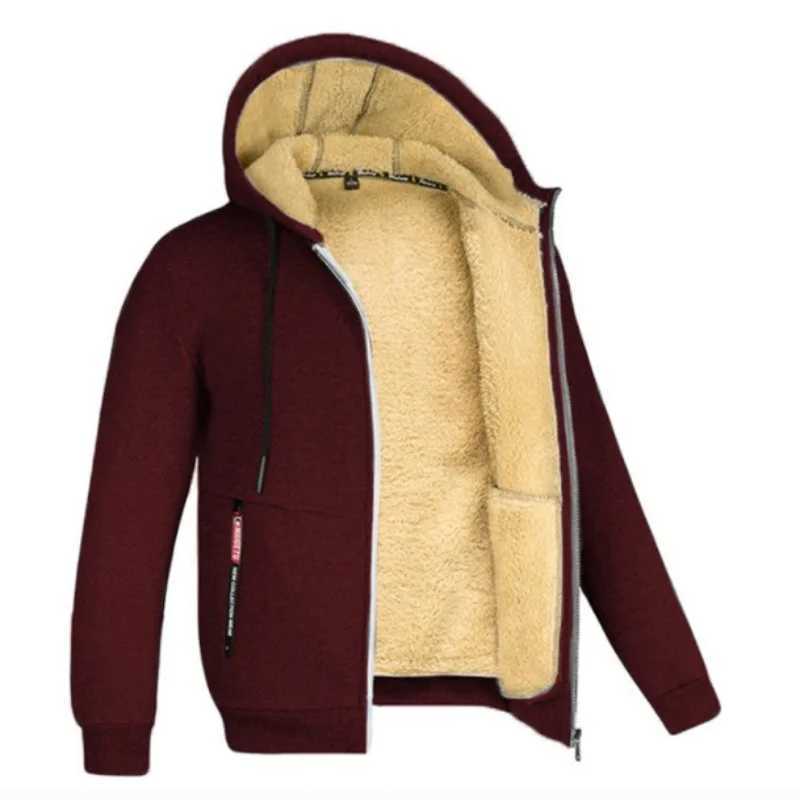 Autumn and winter mens cashmere hooded sweatshirt mens loose jacket wool thick hooded sweatshirt casual open top warm jacket W241213