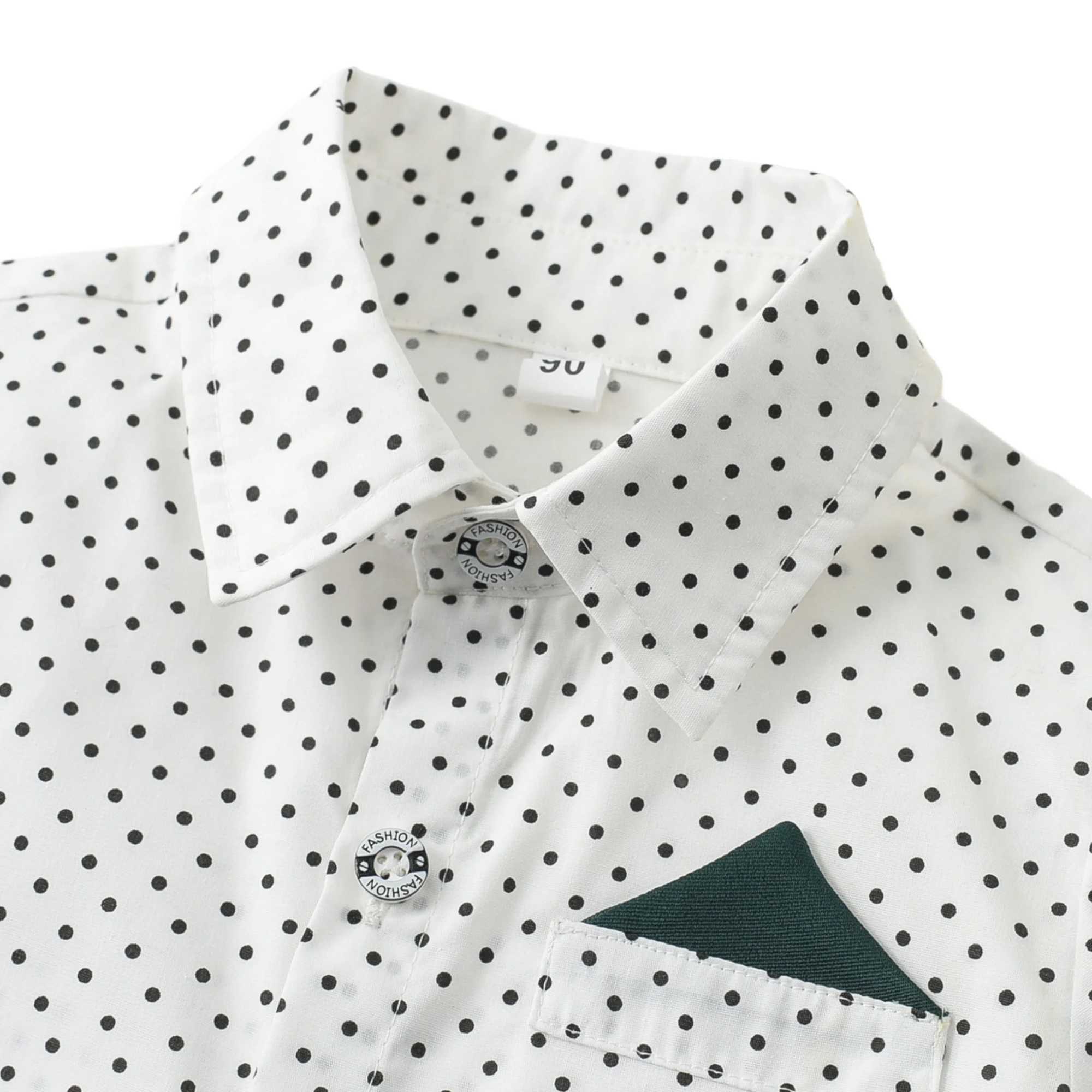 2-6 Years Boy Spring Gentleman Outfit Polka Dot Printed Shirt with Solid Pants Children Suspender Bow Set Birthday Party Costume W241213