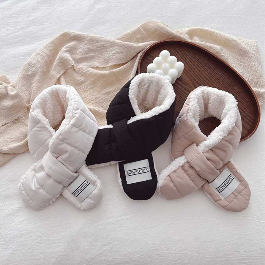Scarves Wraps Winter Soft Fleece Wool Baby Scarf Children Warm Plush Neck Wrap Boy Girl Cross Cotton Padded High Quality Muffler Neck Scarf H241213