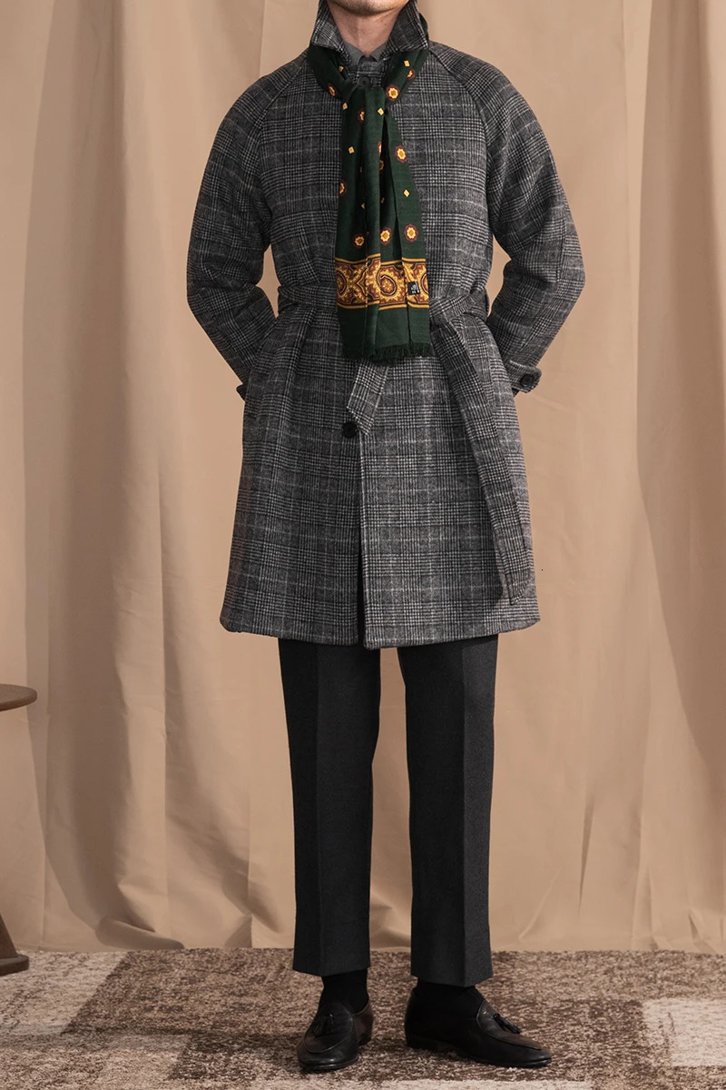 Mr Deer Three Winter Gentleman 70% Wool Prince Ge Balmacon Warm Grey Midlength Coat Jacket 241213