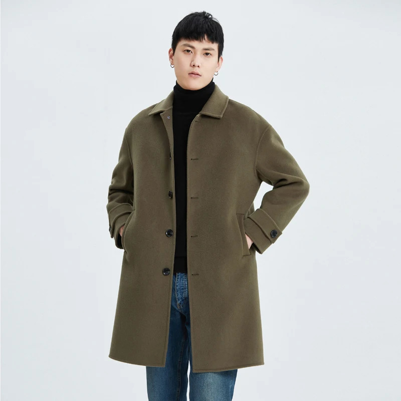 Jueqi mens Koreanstyle cashmere coat medium length doublefaced wool 100% pure camelcolored MR3024 241213
