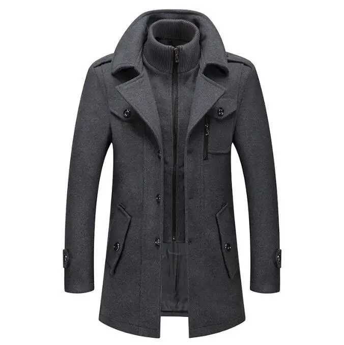 2023New Men Wool Blends Coats Autumn Winter Solid Color Cold Resistant Men Woolen Overcoat Double Collar Casual Trench Coat MaleXJ241212
