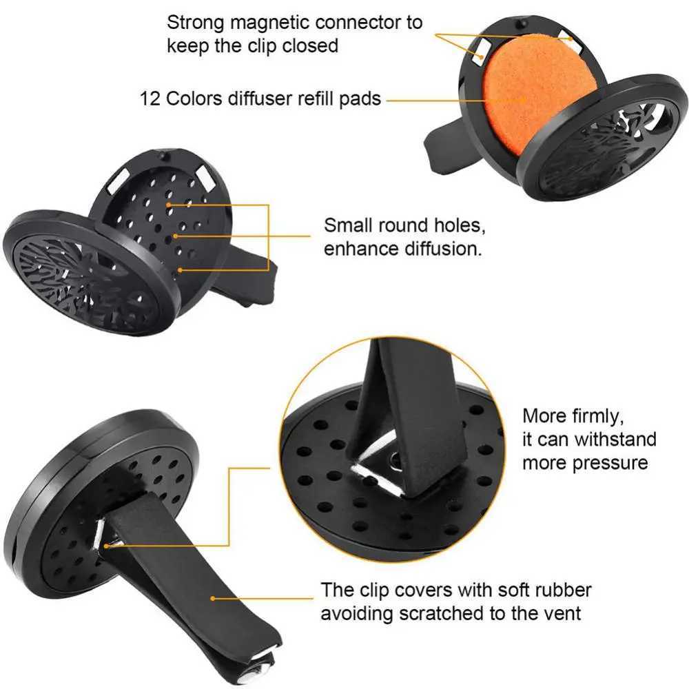 30mm Car Air Vent Aroma Essential Oil Diffuser Stainless Steel Locket With Vent Clip Car Air ener Vent Clip 5 PadsXJ241213