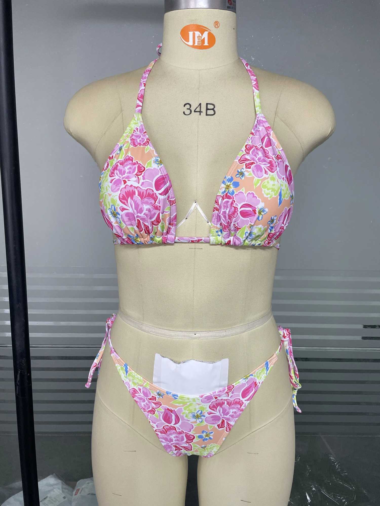 sexy swimwear women printed triang cup bra neck strap side Fa beach set strap bikini suitXJ241212