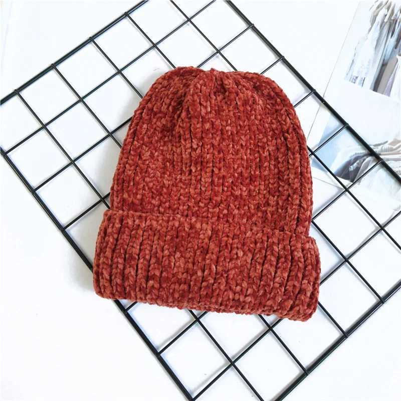 Chunky striped Beanies Hats Winter Women girl Thick Warm Soft Corduroy Knitted Hat Skullies Cap Curled Skullcap Ski SportXJ241213
