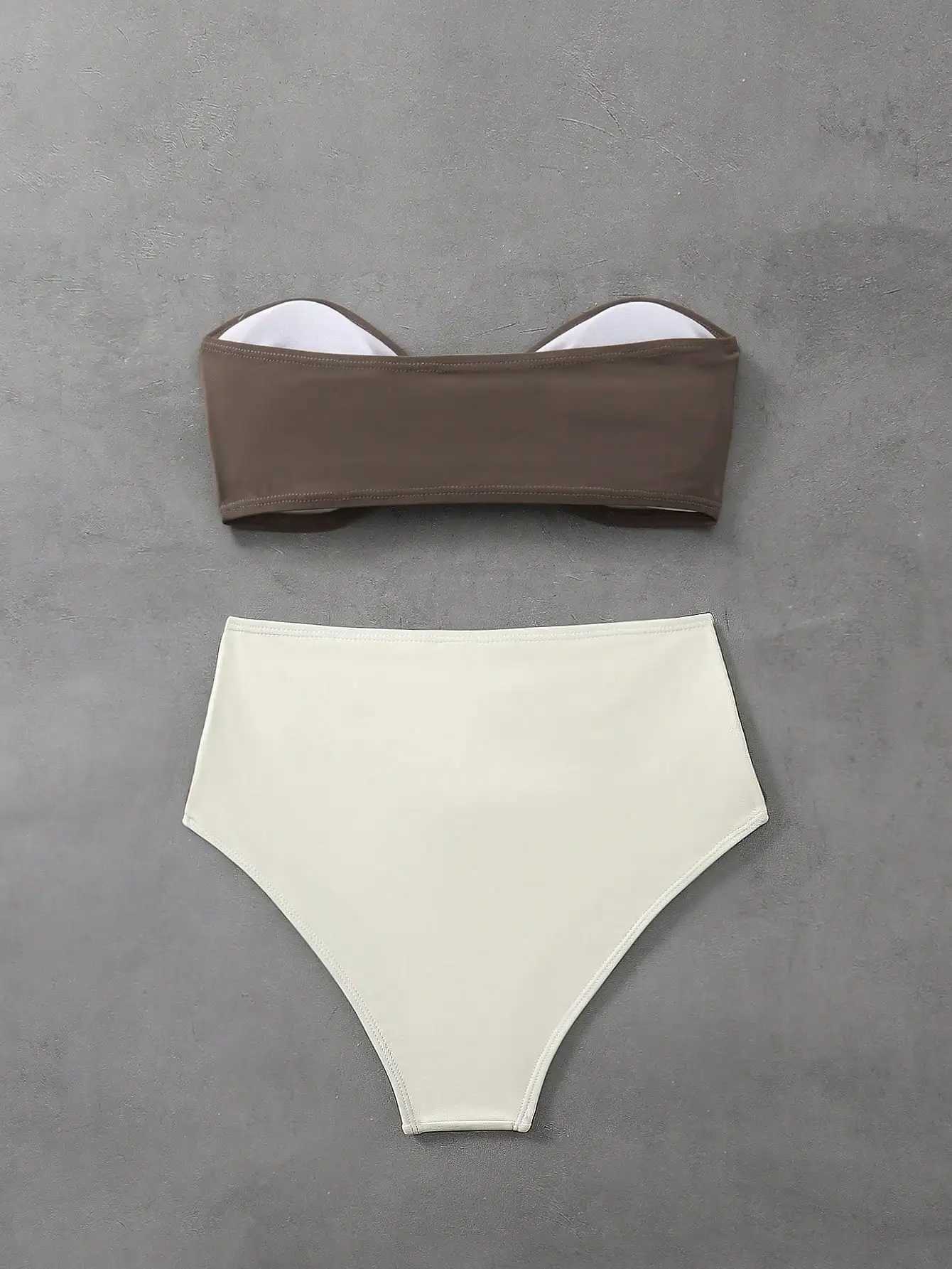 Color Block Womens Summer Beach Metal Flower Tube Top Bikini SetXJ241212