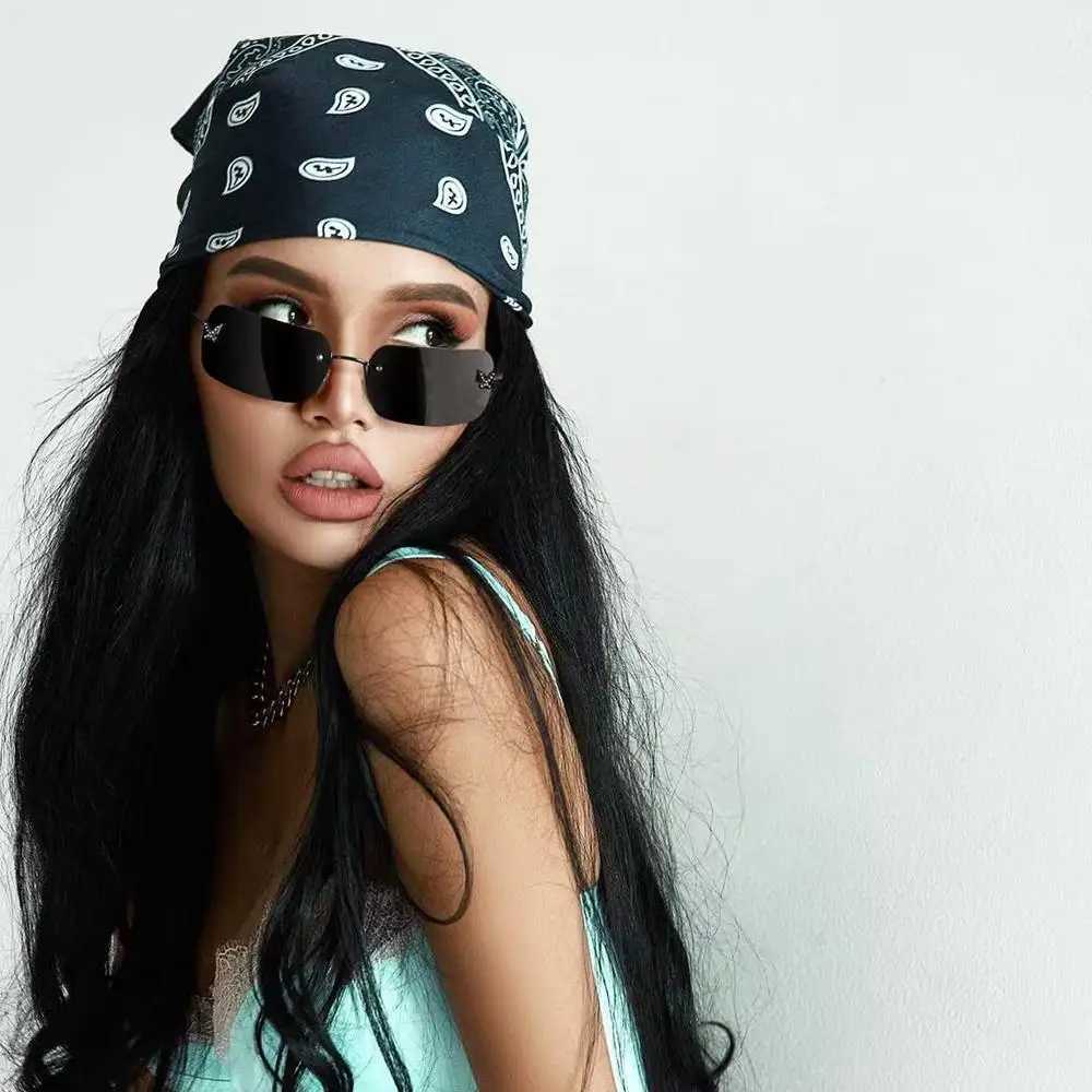 2023 Luxury Rhinestone Sunglasses for Women Y2K Retro Rimless Rectangle Sun Glasses Female Vintage Shades Travel Beach EyewearX241213