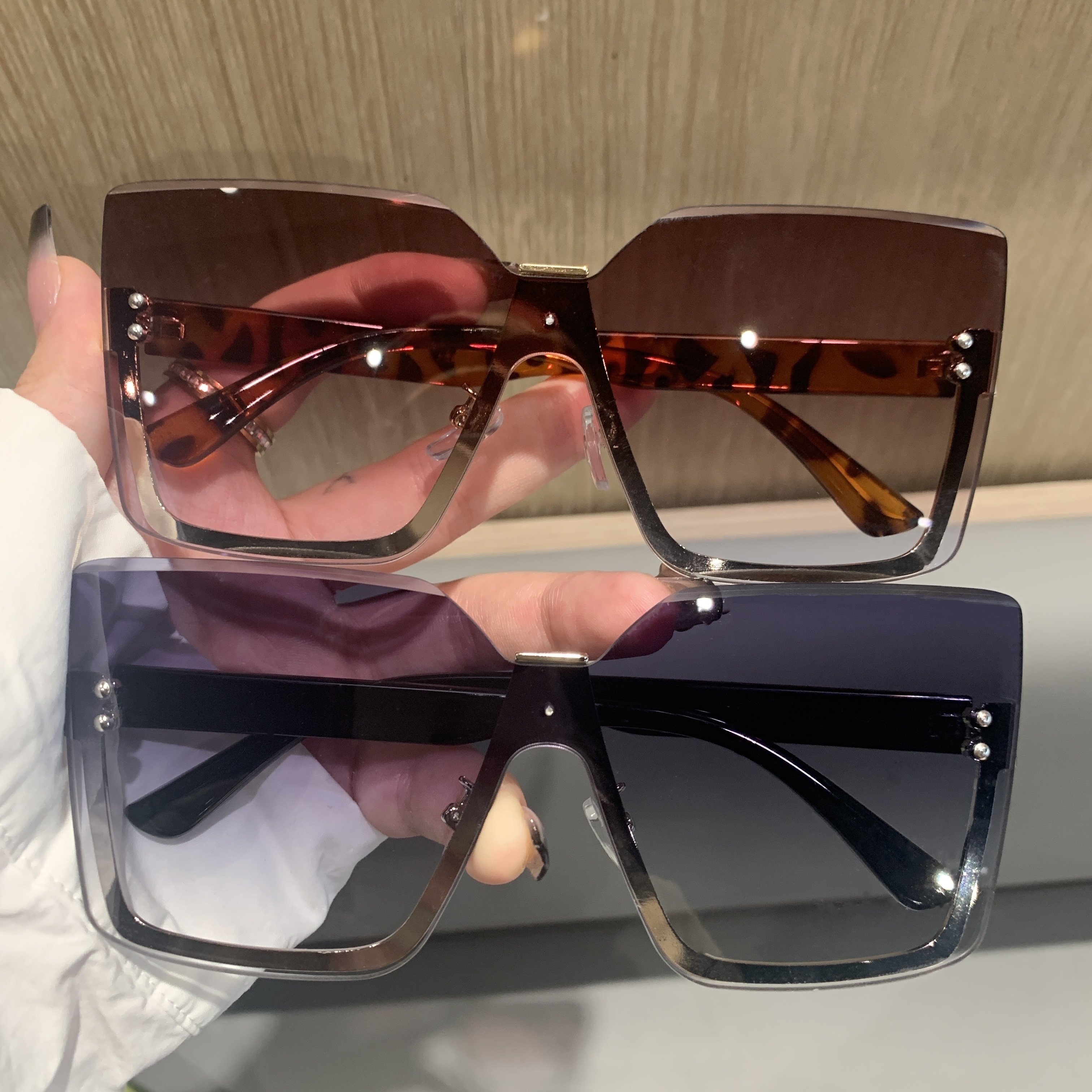 LALAVARA Ladies Rimless Oversized Fashion Trend Driver Driving Outdoor Cycling Sports Fishing Fashion Glasses
