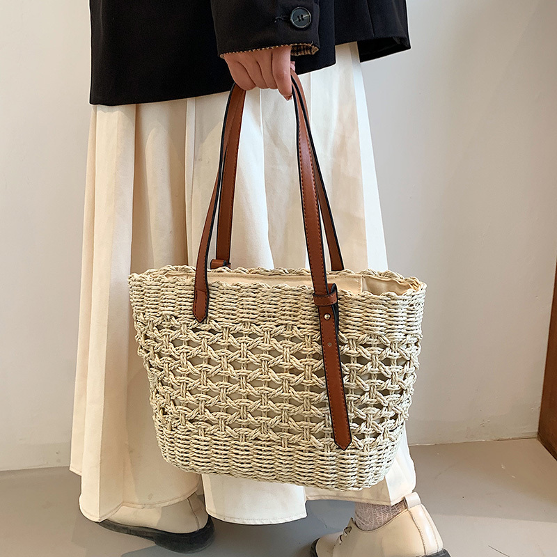 Trendy Straw Weave For Women 2023 Summer Brand Designer Female Handbags Shoulder Bag Fashion Beach Basket Simple Bag