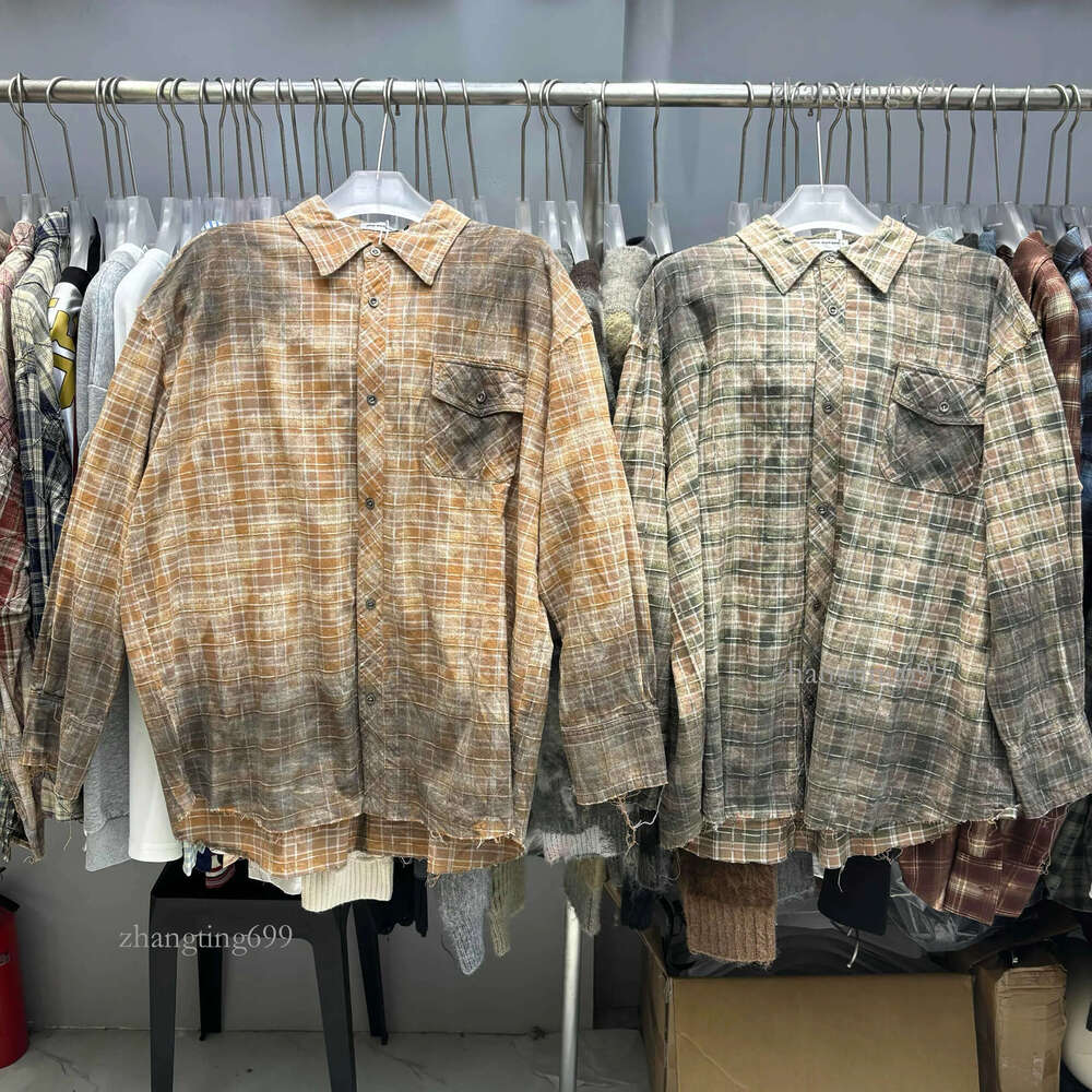 Summer Long Sleeve Plaid Shirt for Men Hip Hop Overalls Streetwear Vintage Loose Oversized Tops