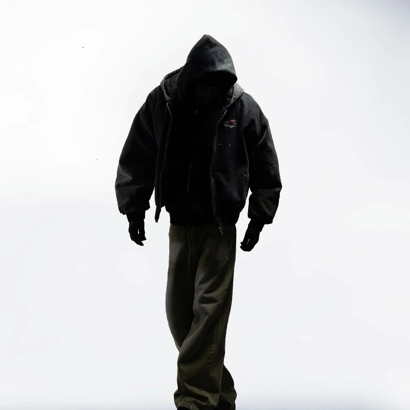 Y2k retro washed streetwear mens hooded sweatshirt embroidered with splashed ink casual men and women zipper 241212