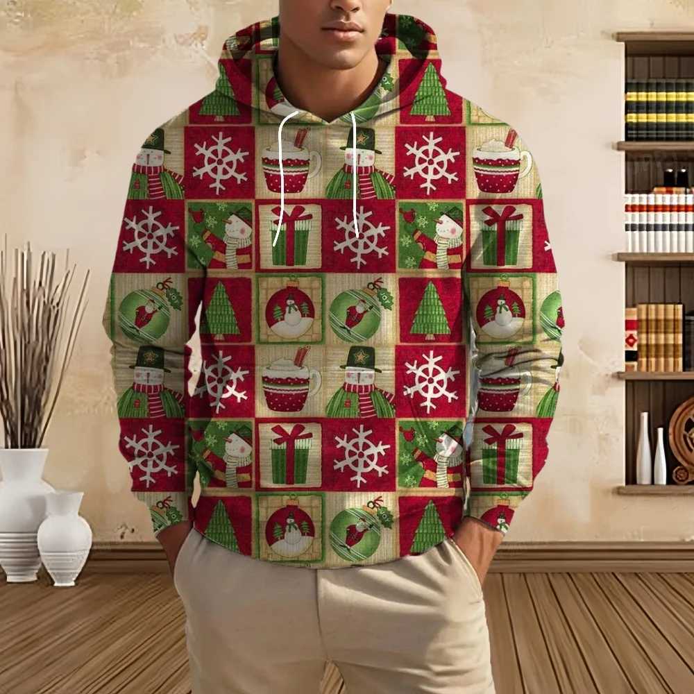 Classic Christmas Mens Hoodie Sweatshirt Street Fun Santa Claus 3D Printed Sports Hoodie Autumn Fashion Snowman Mens Hoodie W241213