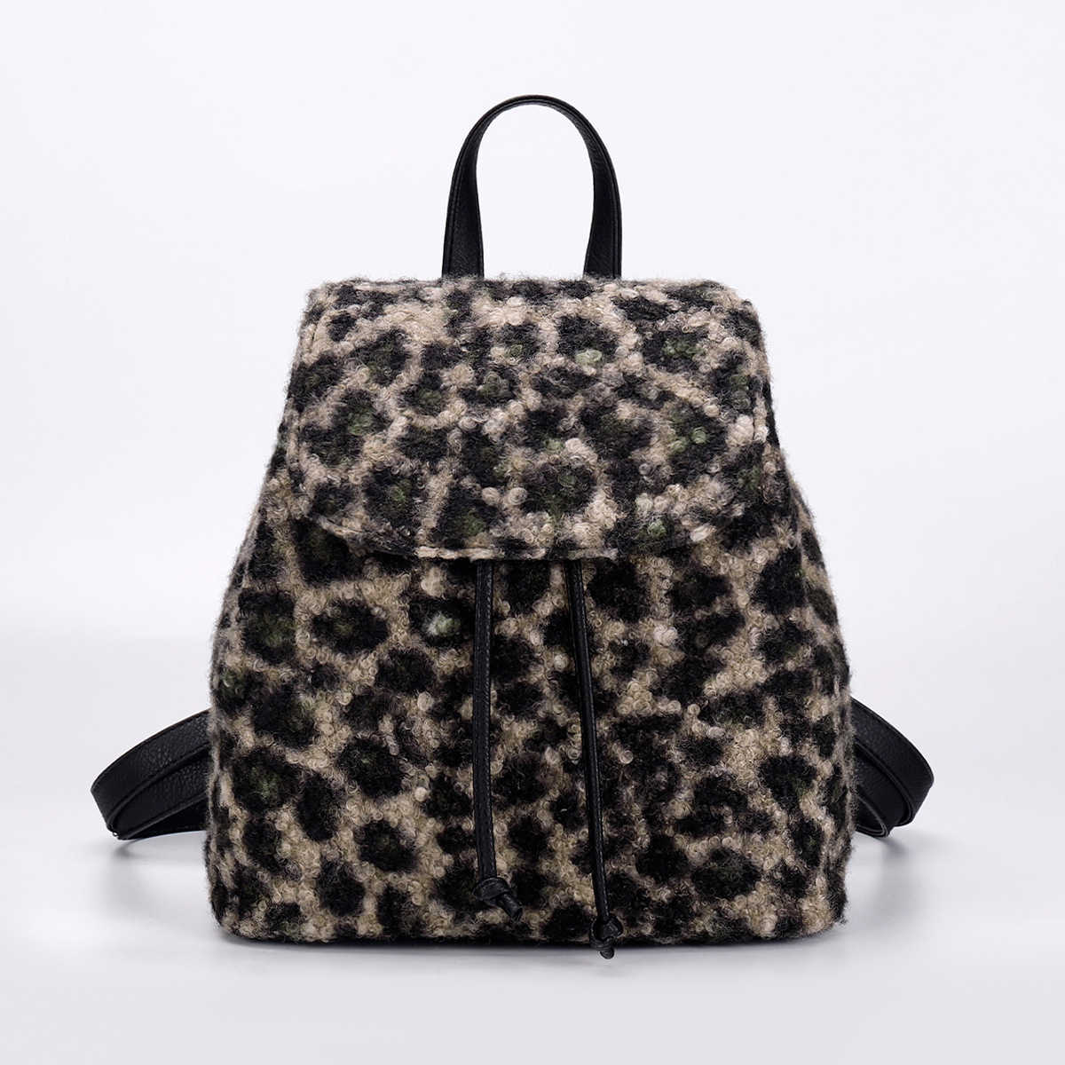 autumn winter leopard print backpack plush women's bag fashionable and high-end sense niche women's backpack 241215