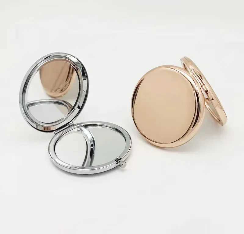 Portable Makeup Mirror Solid rose gold Color Metal Round Case Double-Side Pop-Up Pocket Mirror Beauty cosmetic mirrorXJ241213