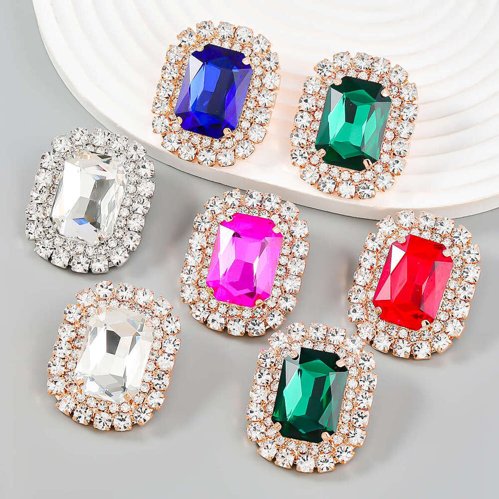 Super Flash Claw Chain Square Alloy Glass Dia Geometric for Women's Walk Show Earrings