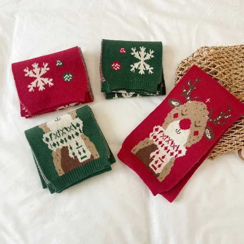 Scarves Wraps Children Christmas Scarf Autumn Winter Boys Girls Knit Scarves Versatile Windproof Student Neckerchief Baby Clothing Accessories H241213