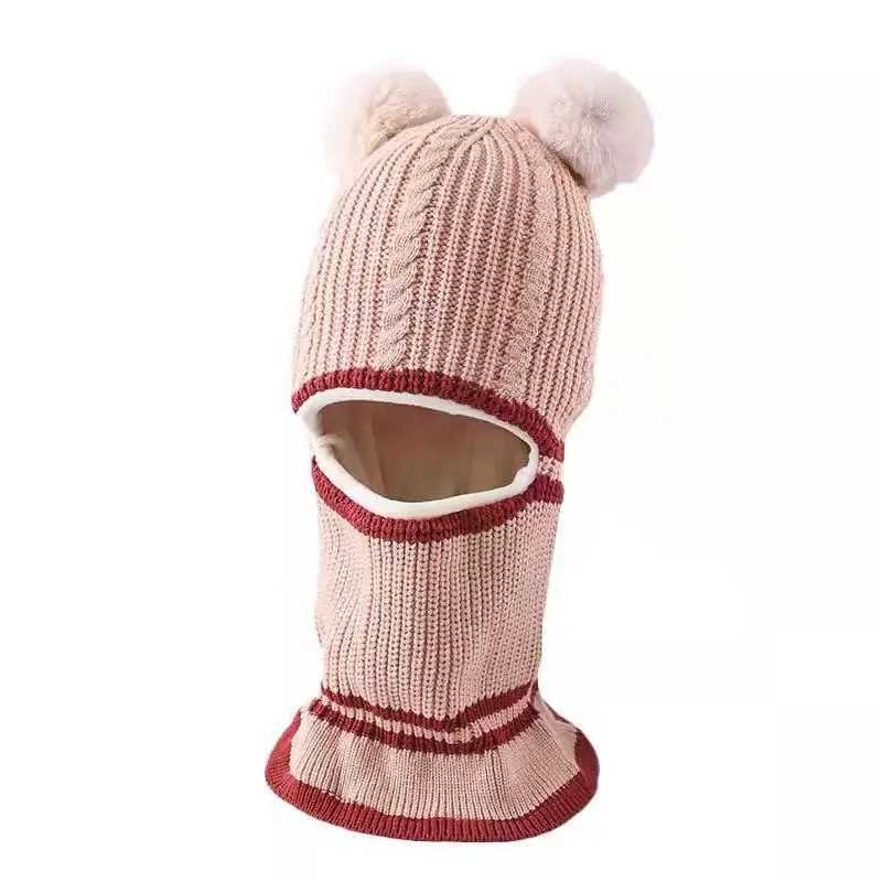 2-5year kids knitted hat winter warm woolen hat mask scarf one-pieceXJ241213