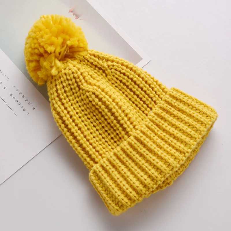 Infant Baby Boys Girls Knit Beanie Hats Fall Winter Warm Knitted Hats with Pom Unisex Kids Solid Color Soft Pom HatXJ241213