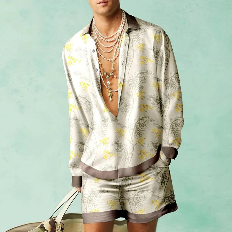 Plant pattern shirt set 3D printed mens casual and fashionable oversized beach shorts summer street clothing Hawaiian suit 241211