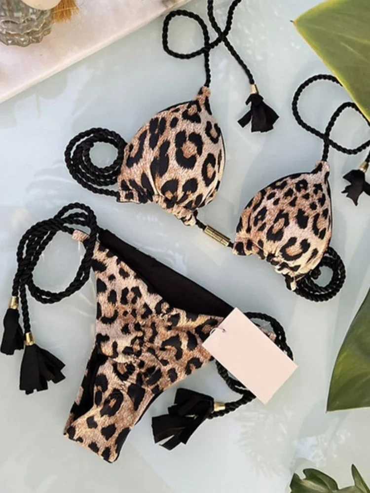 OIINAA Swimsuit Women Bikinis Set Sexy Drawstring Bikini Beachwear opard Two-pieces Swimwear Bathing Suit Lace Up Bikini SetXJ241212