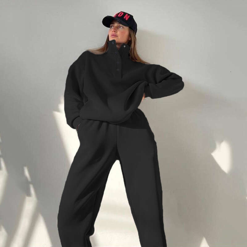 Spring And Autumn New Foreign Trade Women's Button Stand Up Collar Two Piece Set Trendy Clothing Fashion Casual Temperament