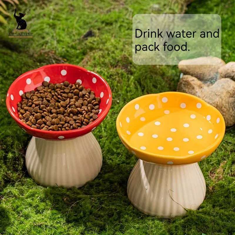 Cat Feeders Set Mushroom Design Cat Bowl Raised Cat Food Bowl Water Dish With Anti-Overturning Stand For Neck Protection And Easy Feed z241213