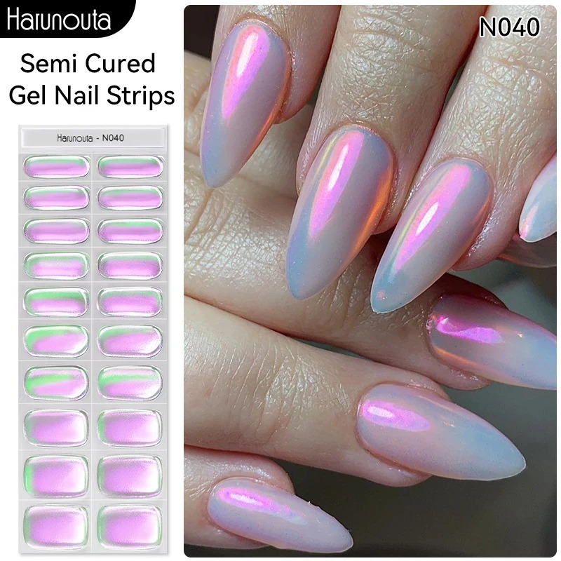 20 Tips Pearl light gradient semi curing gel nail packaging sticker French full set of nail glue polishing decal process UV lamp needs 241205