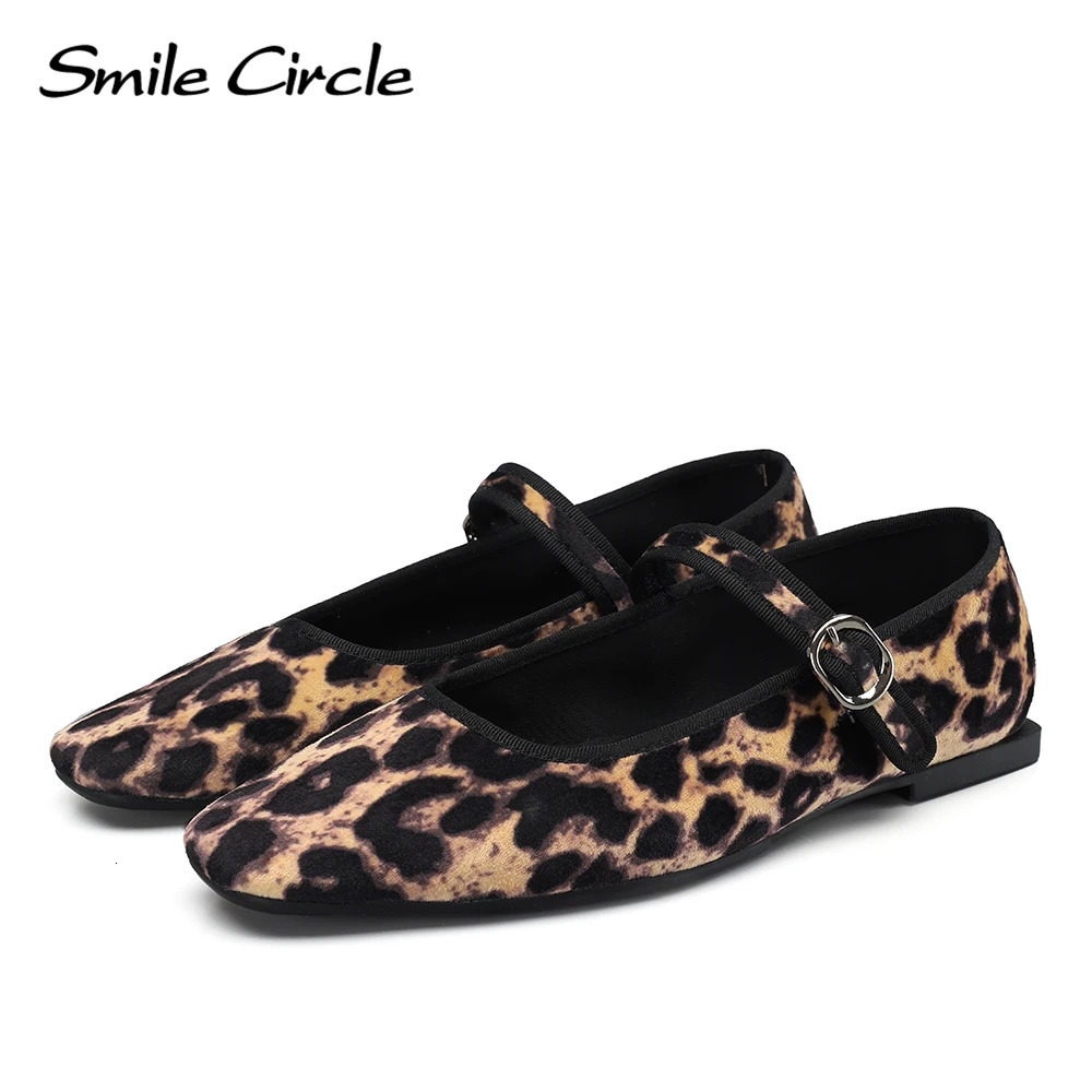 Velvet ballet flat shoes for women Mary Jane flat shoes Leopard print round toe flat shoes for women Size 36-42 241213