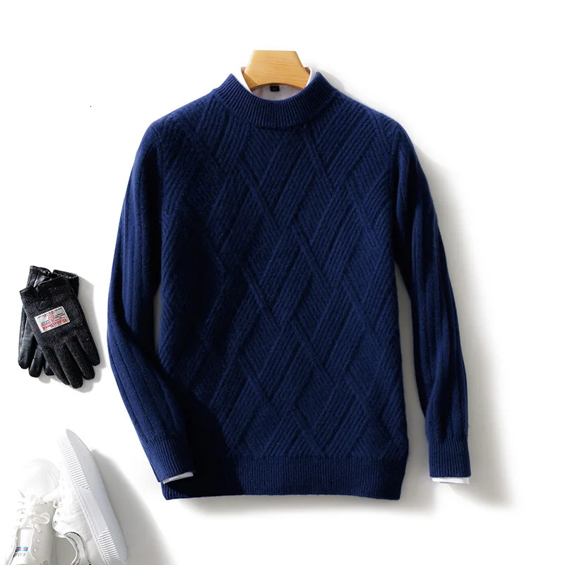 Mens Oneck Diagonal Stripe Pullover 100% Pure Cashmere Wool Soft Sweater Autumn Winter Casual Thick Basis Large Size Top 241213