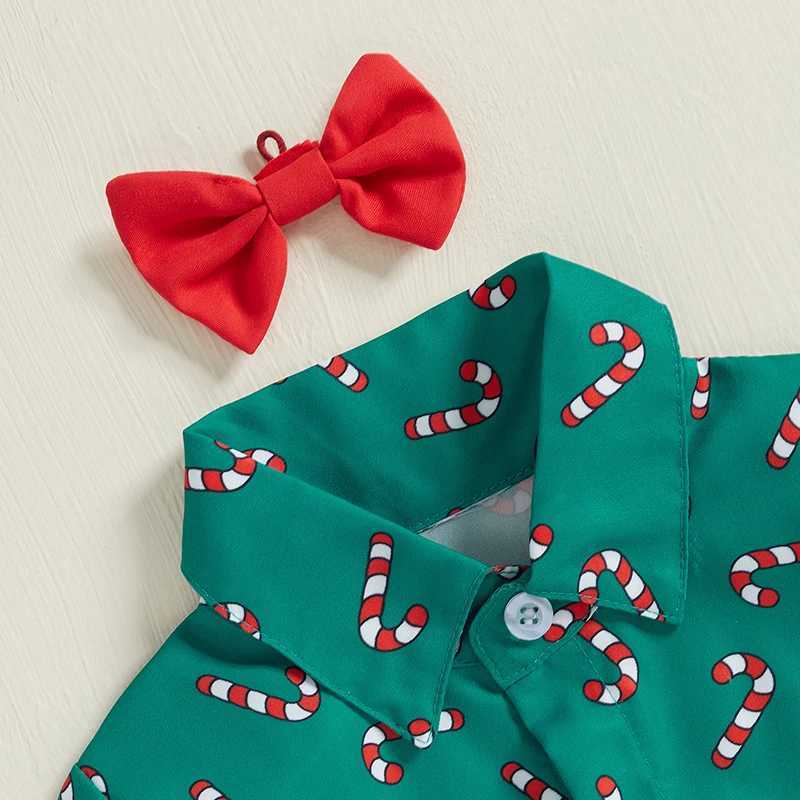 Toddler Kid Baby Boy Christmas Clothes Set Candy Cane Print Bow Tie Long Sleeve Lapel Neck Shirt Long Pants Outfits W241213